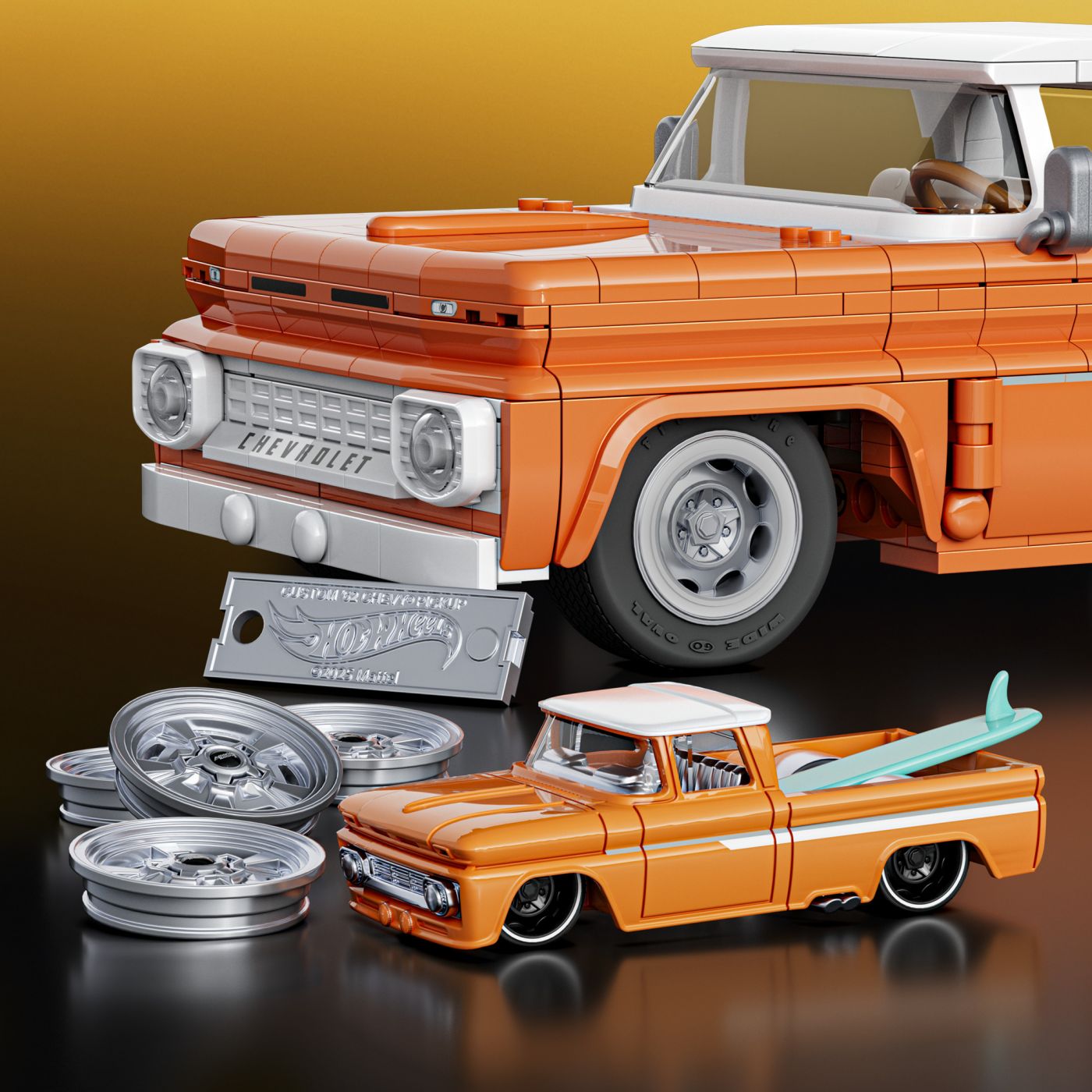 Set de construcție Hot Wheels Elite Chevrolet Custom 1962, 858 piese