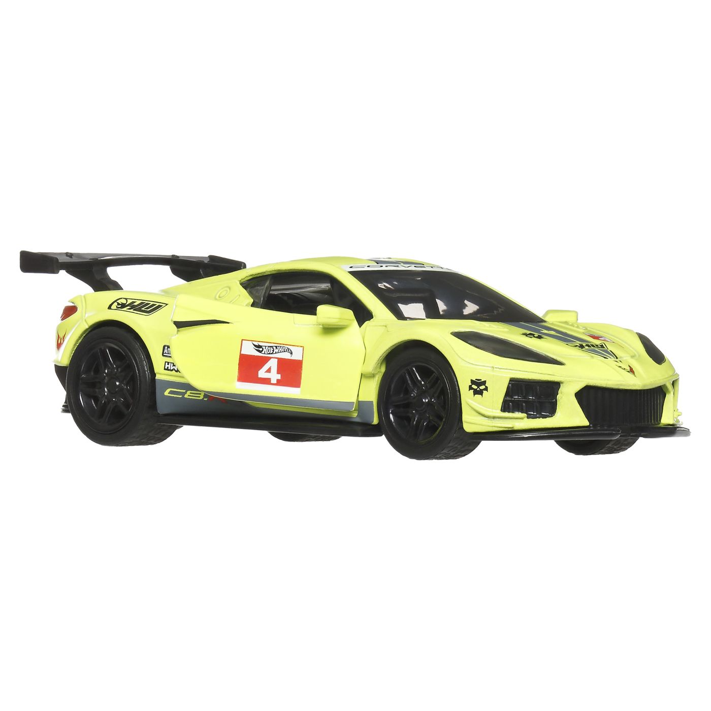 Masinuta Hot Wheels Corvette C8.R din metal cu pull-back, scara 1:43