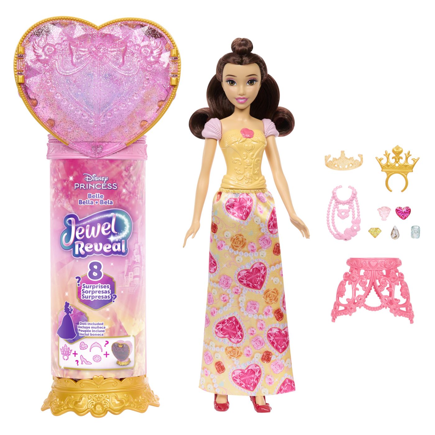 Papusa Disney Princess Belle Jewel Reveal cu 8 surprize