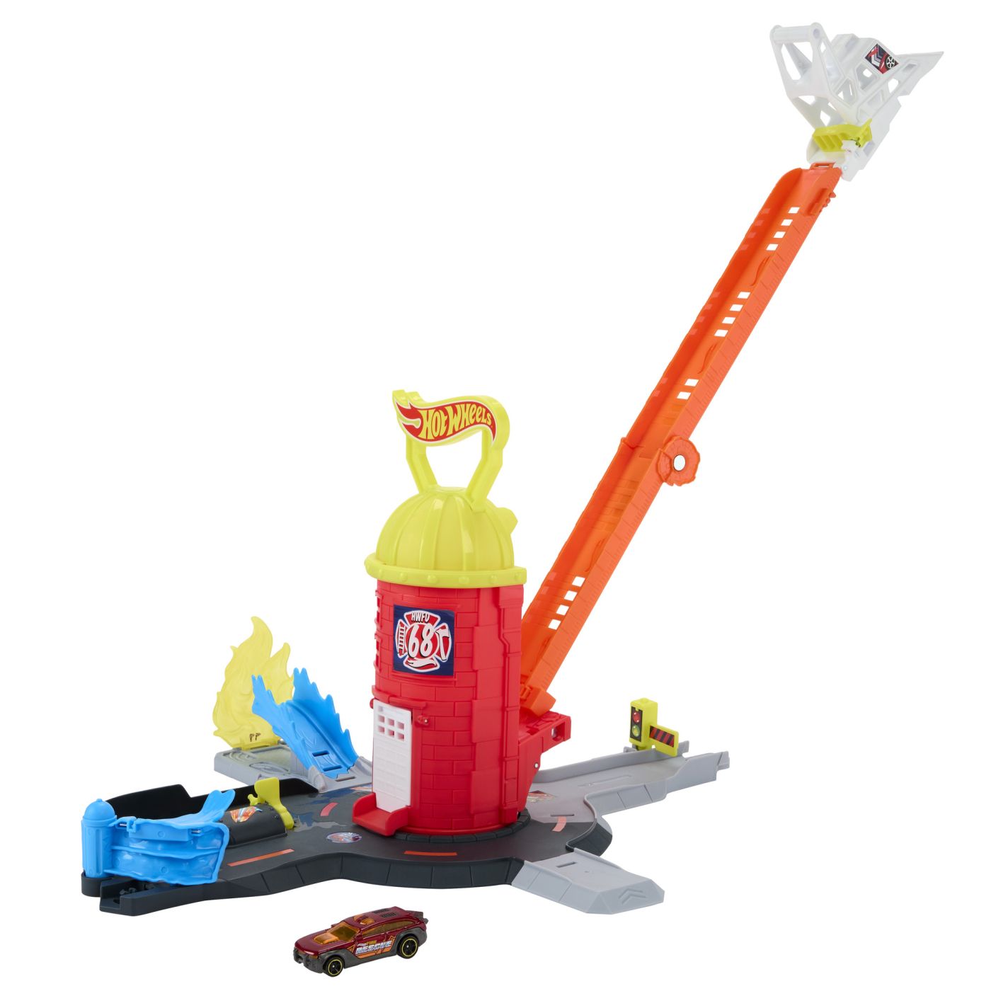 Set de joacă Hot Wheels City Super Stație de Pompieri cu mașinuță inclusă