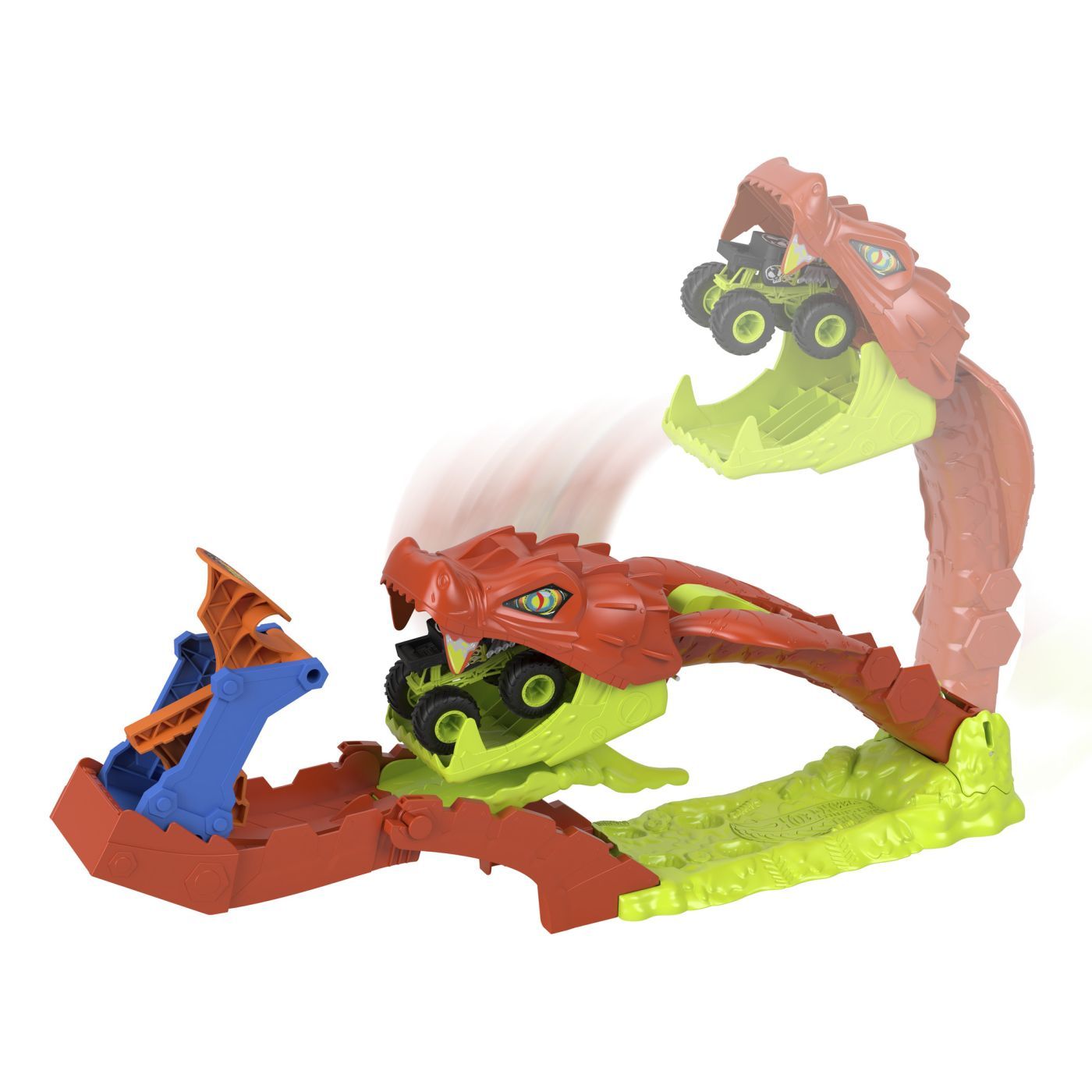 Set de joaca Hot Wheels Monster Trucks Pista cu Bone Shaker si Sarpele Urias