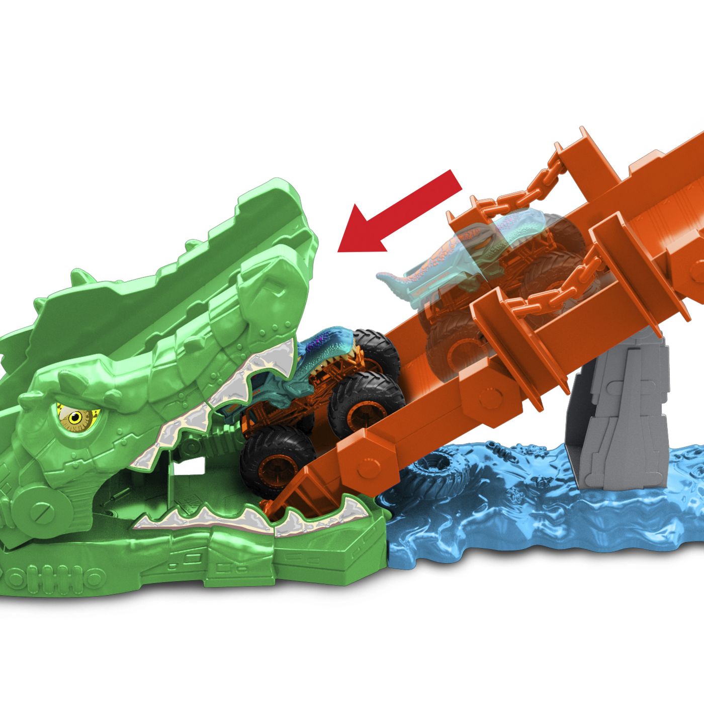 Set de joaca Hot Wheels Monster Trucks Provocarea Crocodilului cu Mega Wrex