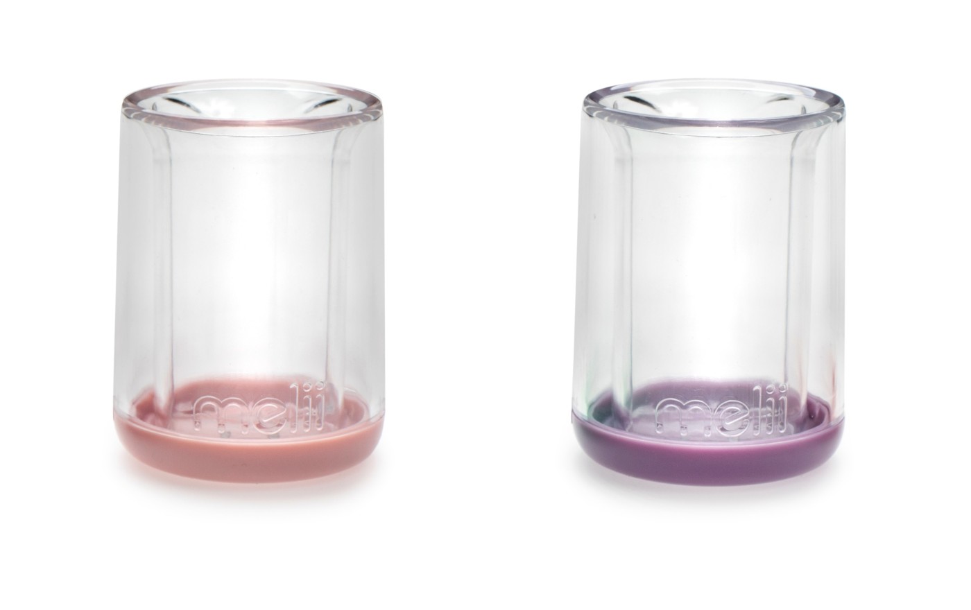 Set 2 pahare pentru copii Melii cu design urs, pereti dubli, roz si mov