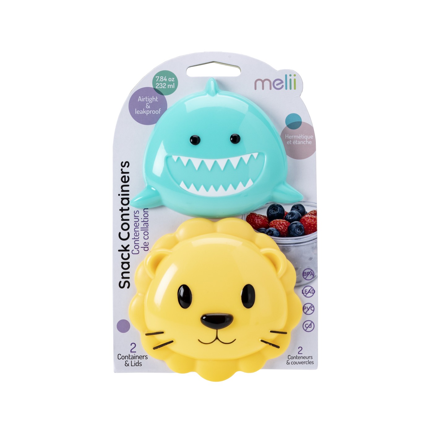 Set 2 recipiente pentru gustari bebe Melii, 232 ml, Shark & Lion