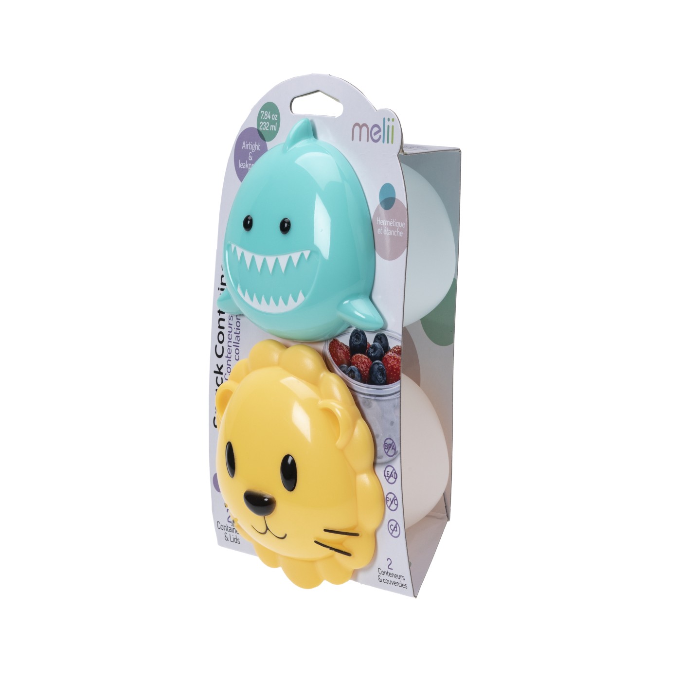 Set 2 recipiente pentru gustari bebe Melii, 232 ml, Shark & Lion