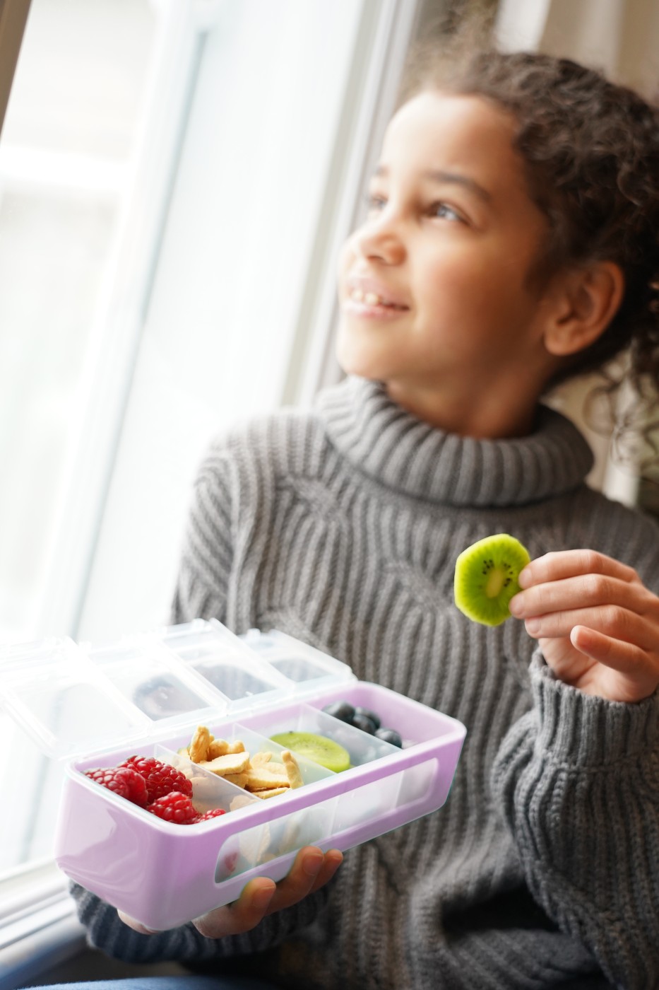 Cutie snack pentru copii cu 4 compartimente, roz, Melii, 440 ml