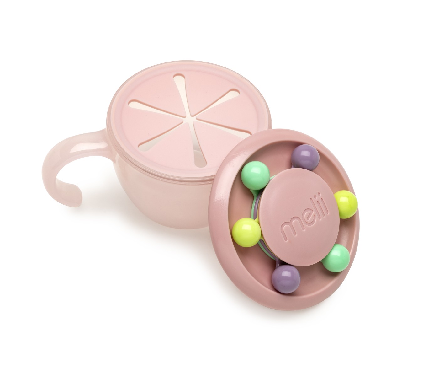 Recipient pentru gustări bebe Melii Abacus roz, anti-vărsare, 200 ml