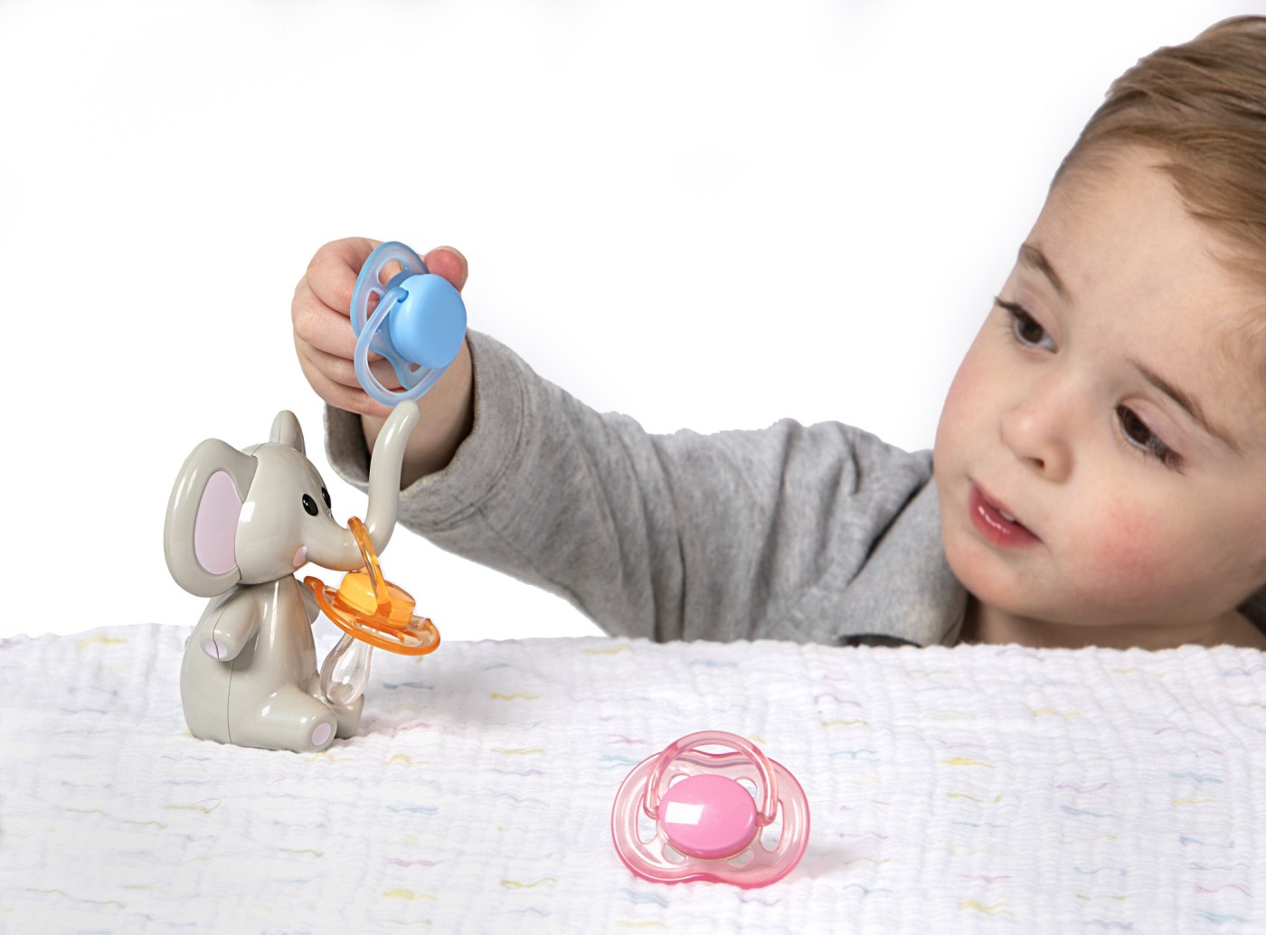 Suport pentru depozitare suzete Melii Elefant albastru, 0 luni+