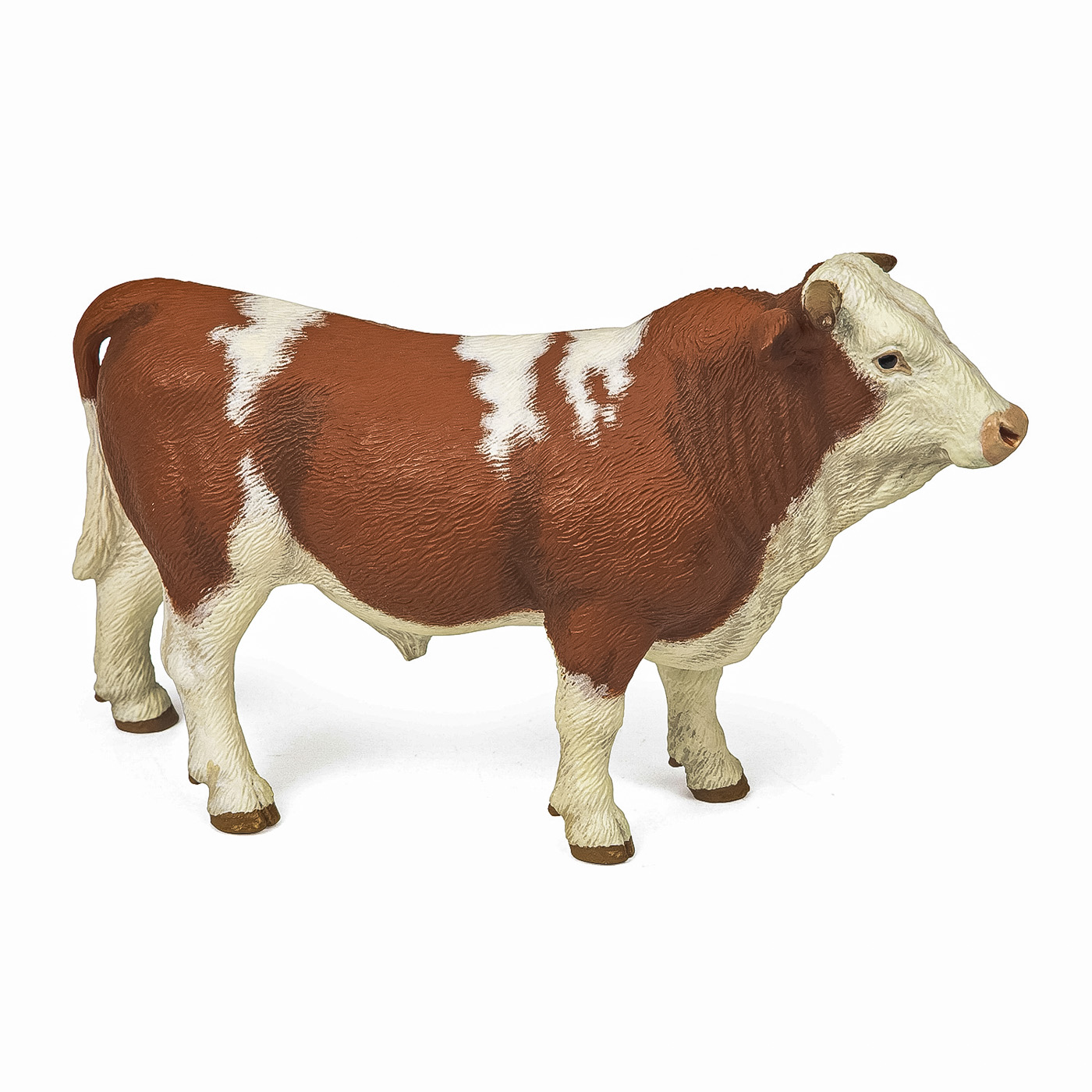 Figurină taur Simmental Papo, animal de fermă realist, pictat manual