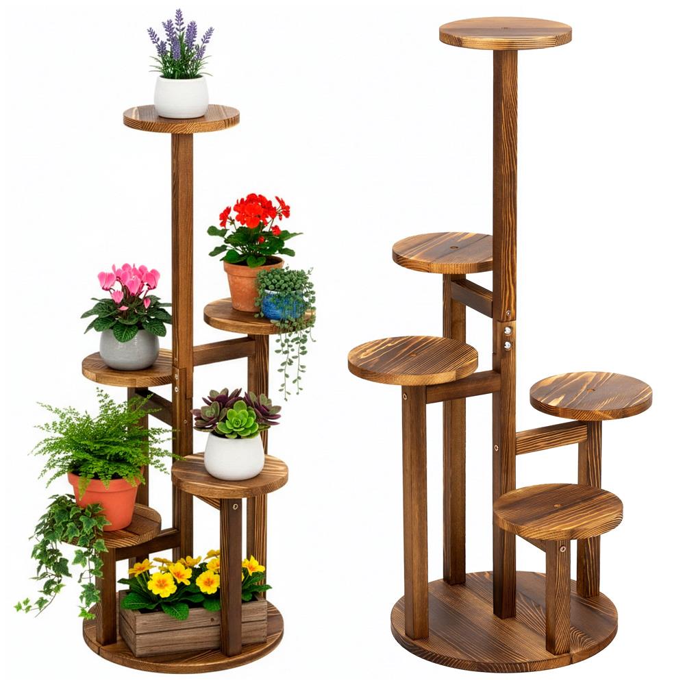 Suport pentru flori, din lemn si MDF, 6 niveluri pentru ghivece, 48x48x87 cm, maro Household NewTrend