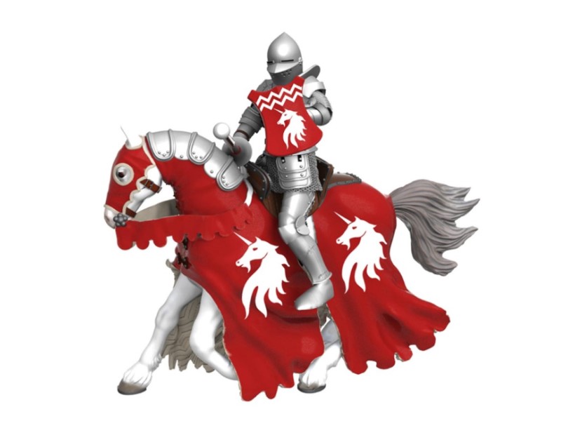 Figurina Papo cal cu armura rosie, jucarie medievala pentru copii