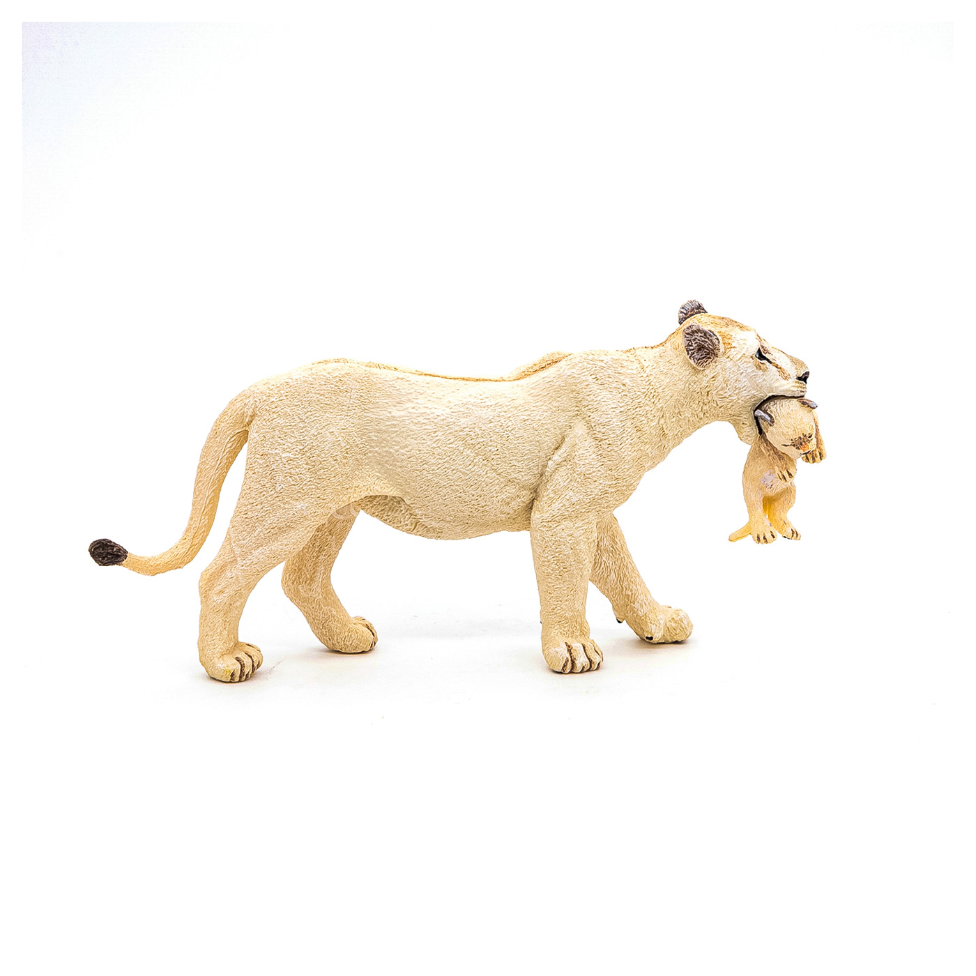 Figurina Papo leoaica alba cu pui, pictata manual, jucarie educativa