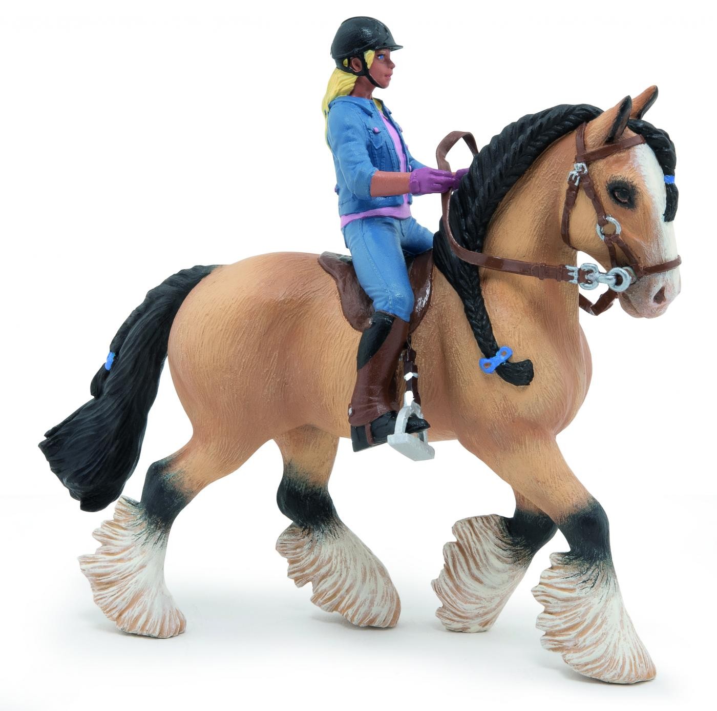 Figurină Papo cal Tinker cu călăreață, pictată manual, 3+ ani