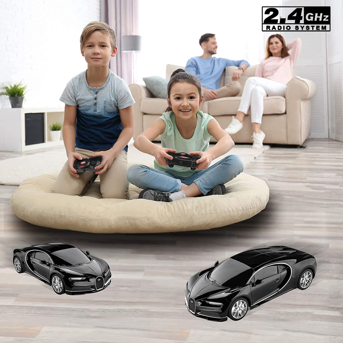 Masina cu telecomanda Bugatti Chiron neagra, scara 1:24, Rastar