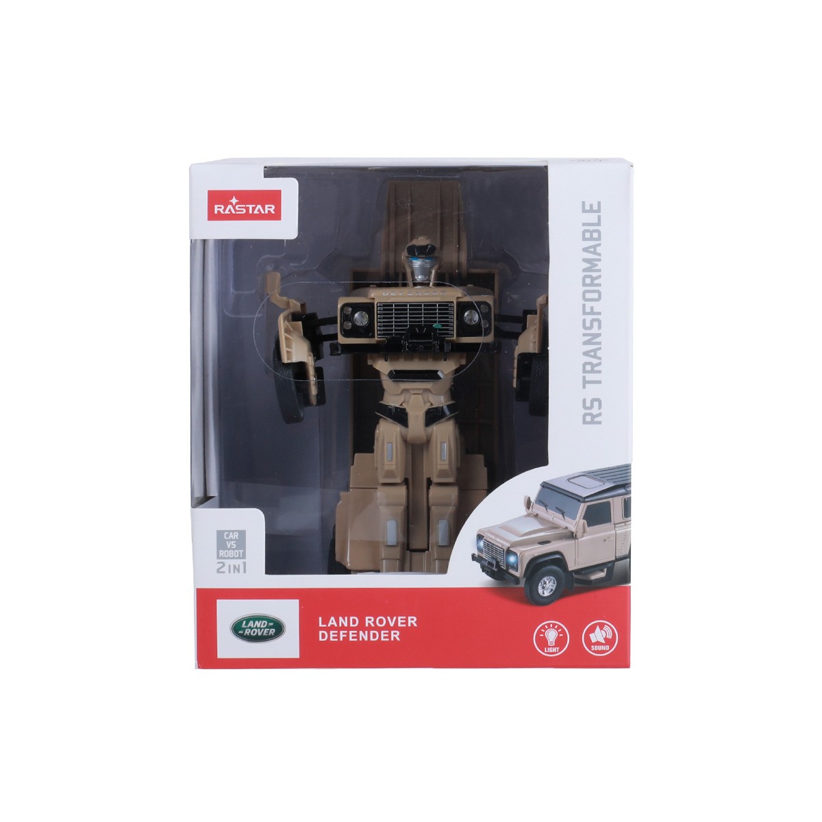 Mașinuță metalică transformabilă Land Rover Defender 2 în 1, bej, 1:32