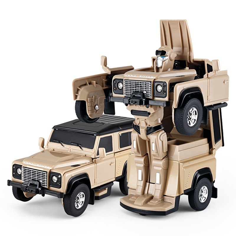 Mașinuță metalică transformabilă Land Rover Defender 2 în 1, bej, 1:32