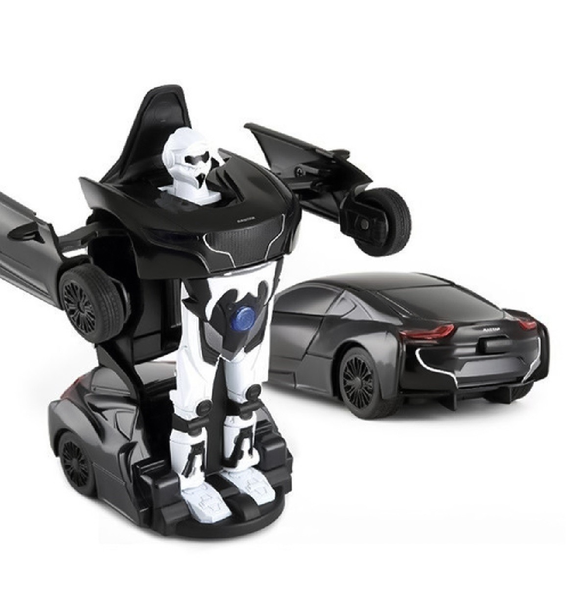 Mașinuță metalică RS transformabilă albă, cu lumini și sunete, scara 1:32