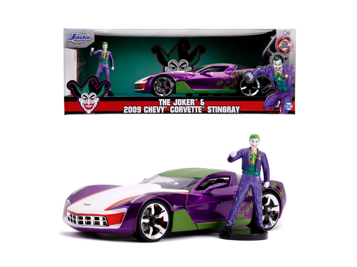 Mașinuță metalică Chevy Corvette Stingray 2009 cu figurina Joker, 1:24