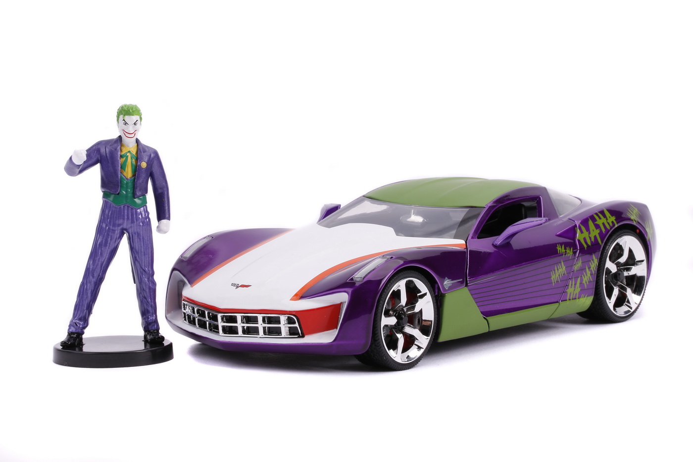Mașinuță metalică Chevy Corvette Stingray 2009 cu figurina Joker, 1:24