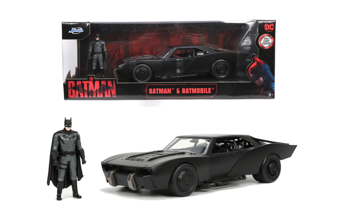 Masinuta Batman Batmobile 2022 din metal cu figurina, scara 1:24