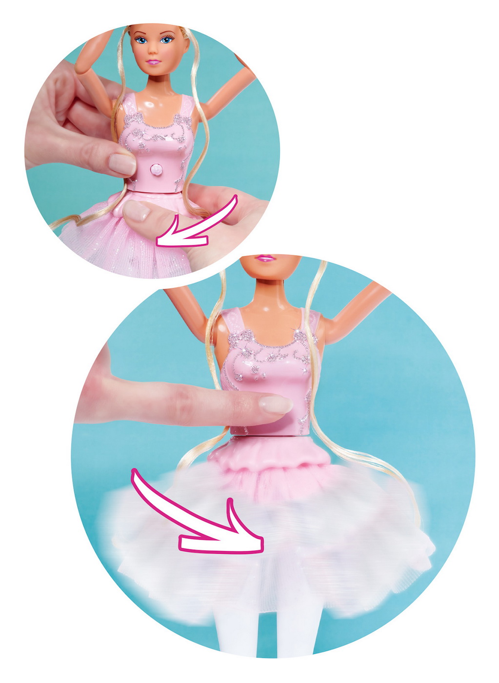 Papusa Steffi Love Balerina 29 cm cu fusta rotativa si iepuras