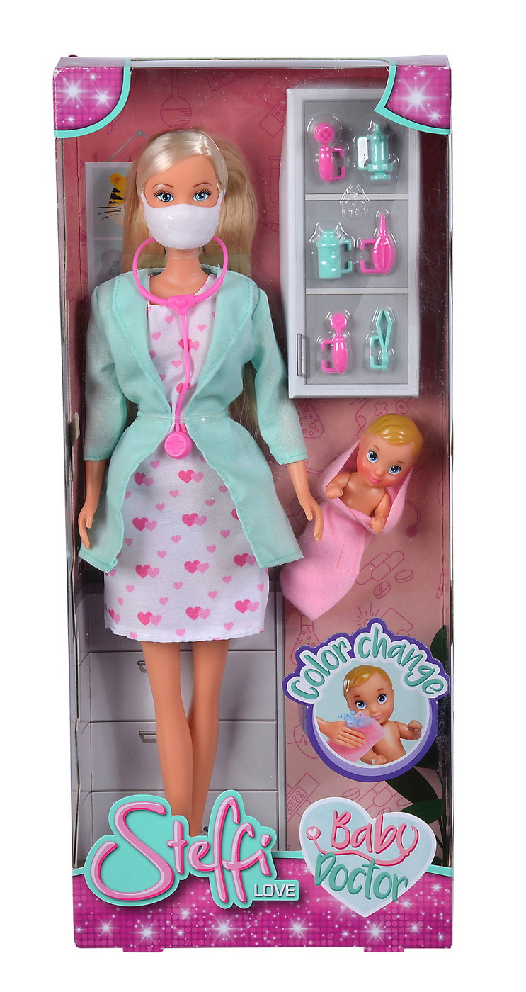 Papusa Steffi Love doctor pediatru cu bebelus si accesorii