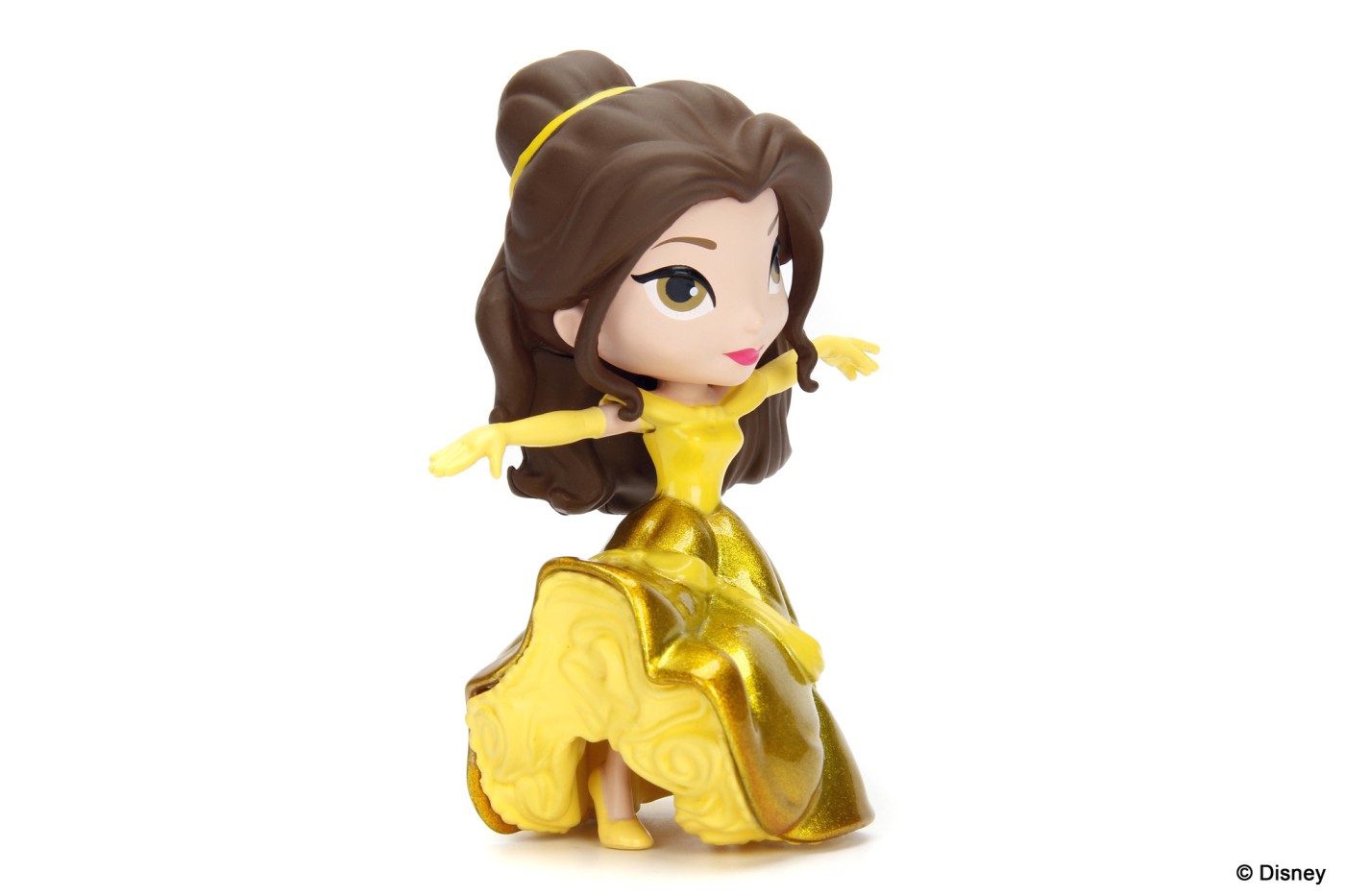 Figurină Disney Princess Belle cu rochiță aurie din metal, 10 cm
