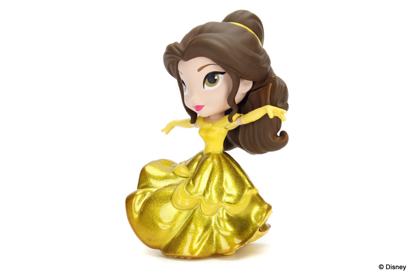 Figurină Disney Princess Belle cu rochiță aurie din metal, 10 cm