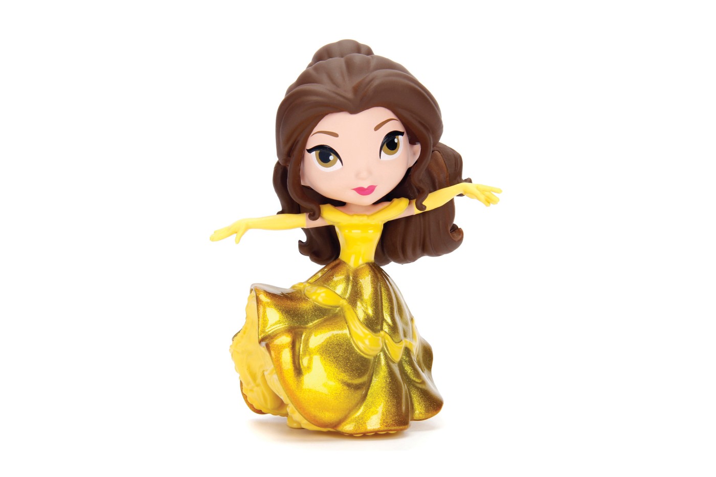 Figurină Disney Princess Belle cu rochiță aurie din metal, 10 cm