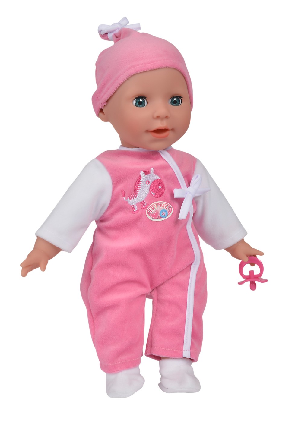 Papusa bebelus Laura Babbling 38 cm cu 24 sunete, suzeta si biberon