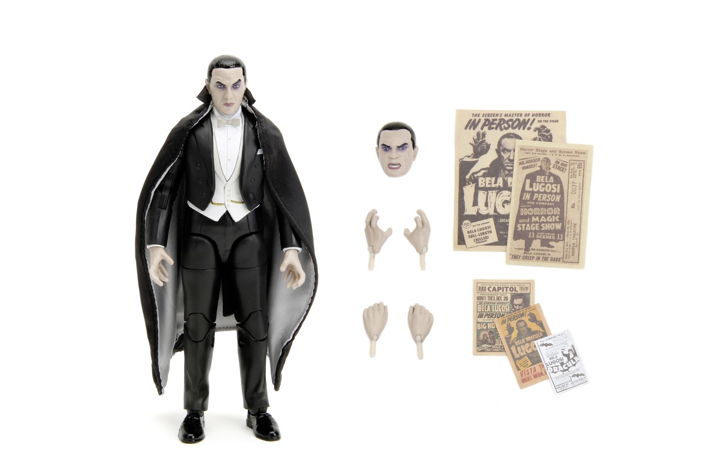 Figurină Dracula Bela Lugosi metalică articulată 15 cm, cu accesorii