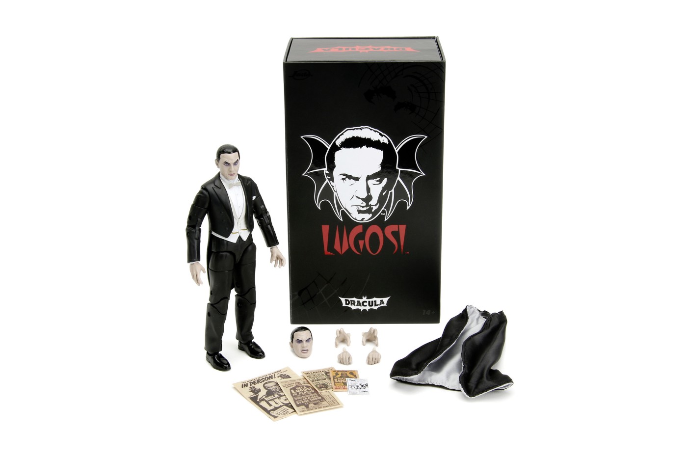 Figurină Dracula Bela Lugosi metalică articulată 15 cm, cu accesorii