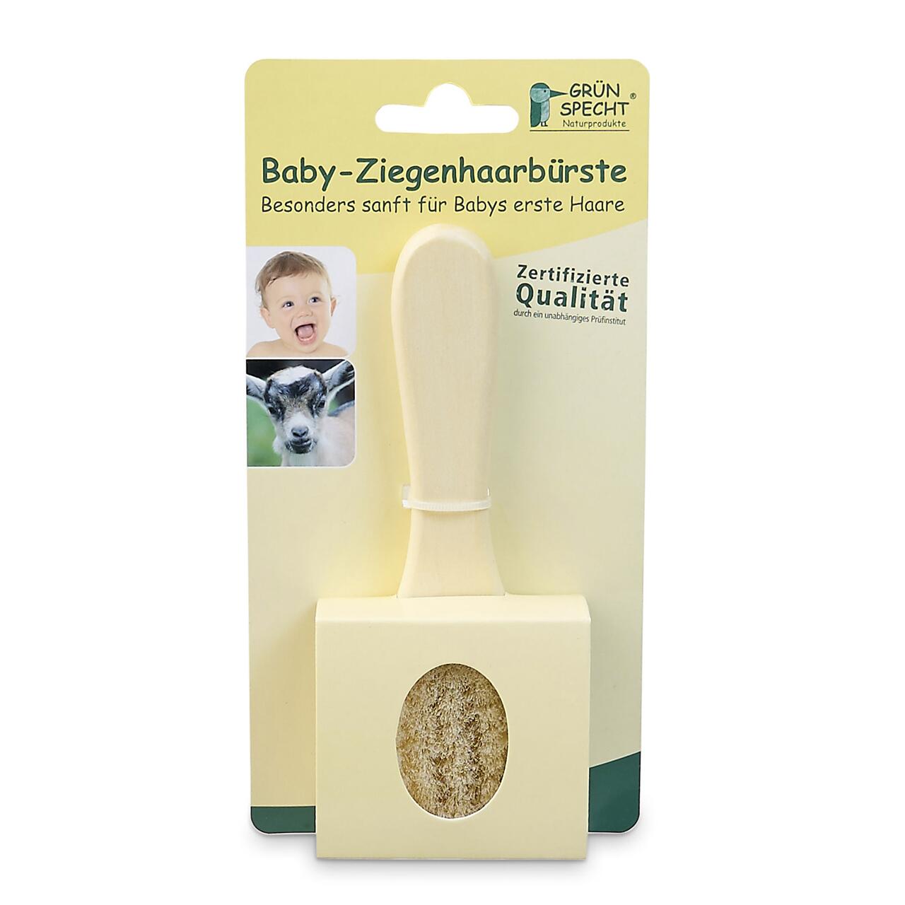 Perie pentru bebelusi cu par natural de capra si maner din lemn Grunspecht