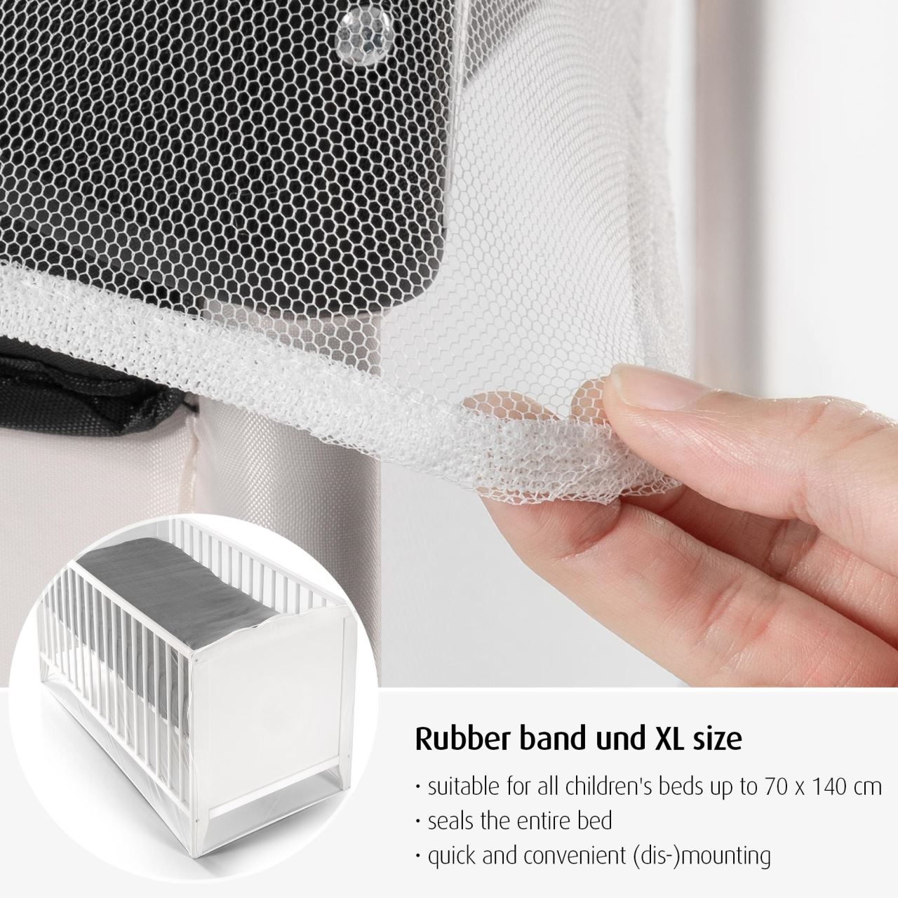 Plasă anti-insecte pentru pătuț copii REER, albă, 60x120/70x140 cm