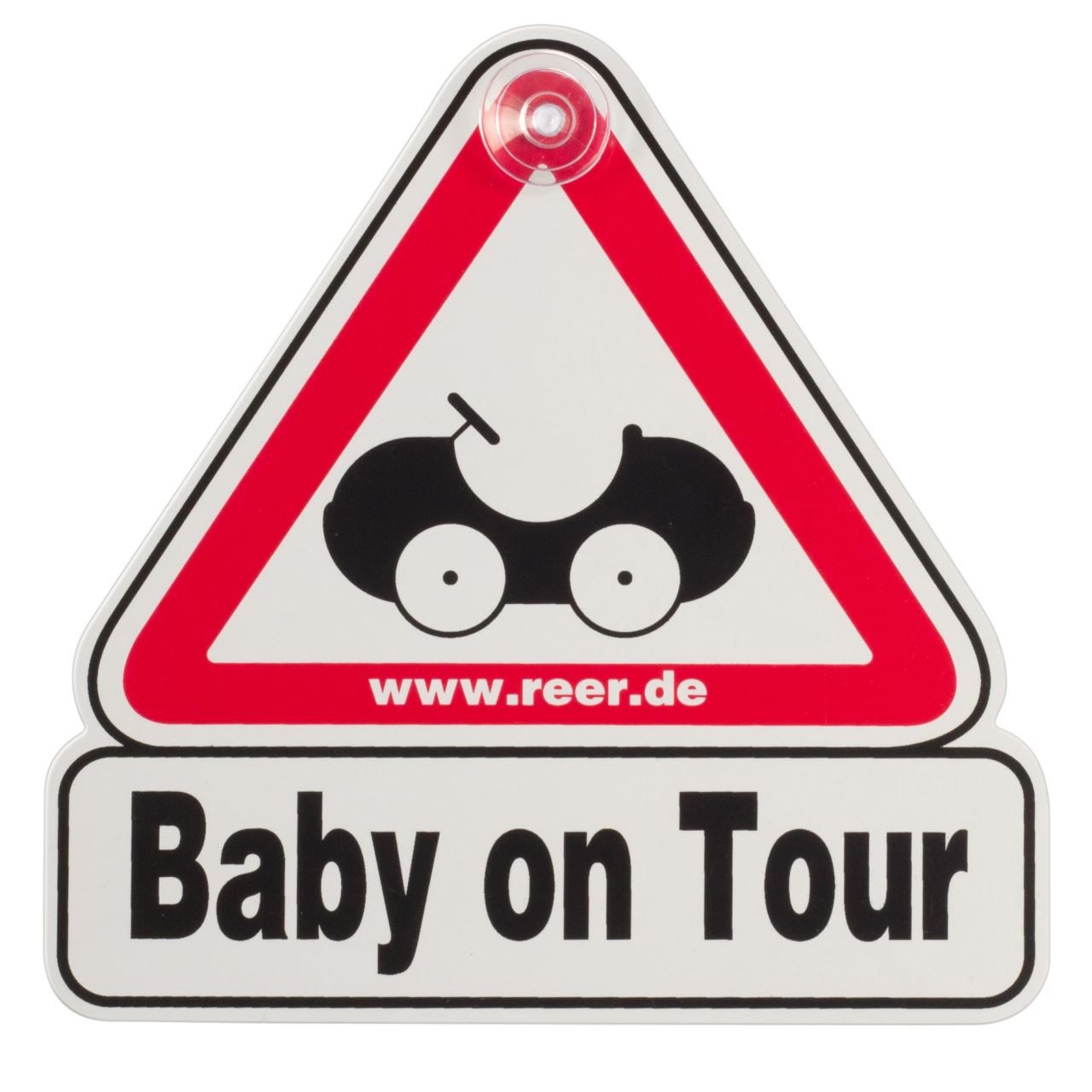 Semn auto Baby on Tour REER pentru geam, cu ventuze, 15,5 x 15,5 cm