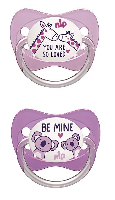 Set 2 suzete Family cu tetina din latex natural, forma anatomica, tetina ortodontica, cu inel, 0-6 luni, nip 31000