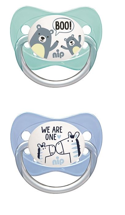 Set 2 suzete Family cu tetina din latex natural, forma anatomica, tetina ortodontica, cu inel, 0-6 luni, nip 31000