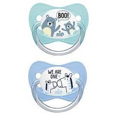 Set 2 suzete Family cu tetina din latex natural, forma anatomica, tetina ortodontica, cu inel, 5-18 luni, nip 31001