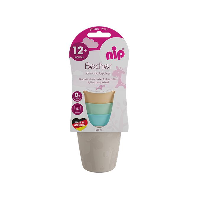 Set 4 pahare colorate pentru bebelusi si copii, 300 ml, fara BPA, 12+ luni, Nip 37061