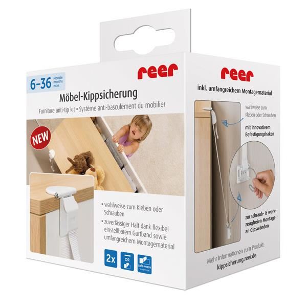 Set fixare anti-inclinare mobilier REER, 2 benzi siguranta copii