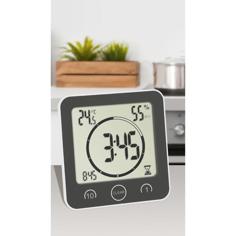 Ceas digital pentru baie și bucătărie cu timer și termohigrometru TFA