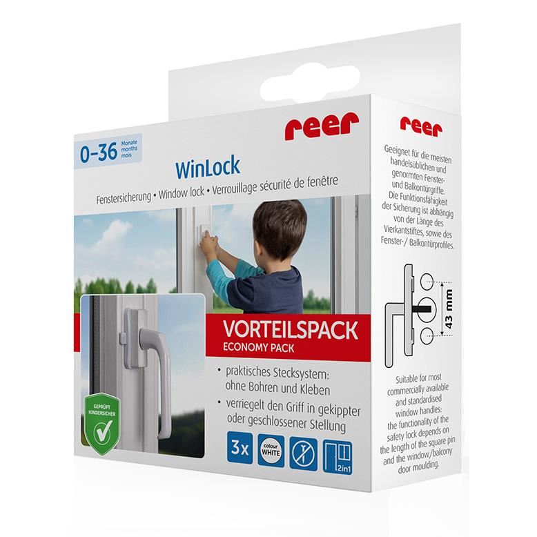 Set 3 sigurante pentru ferestre si usi de balcon Reer WinLock, albe