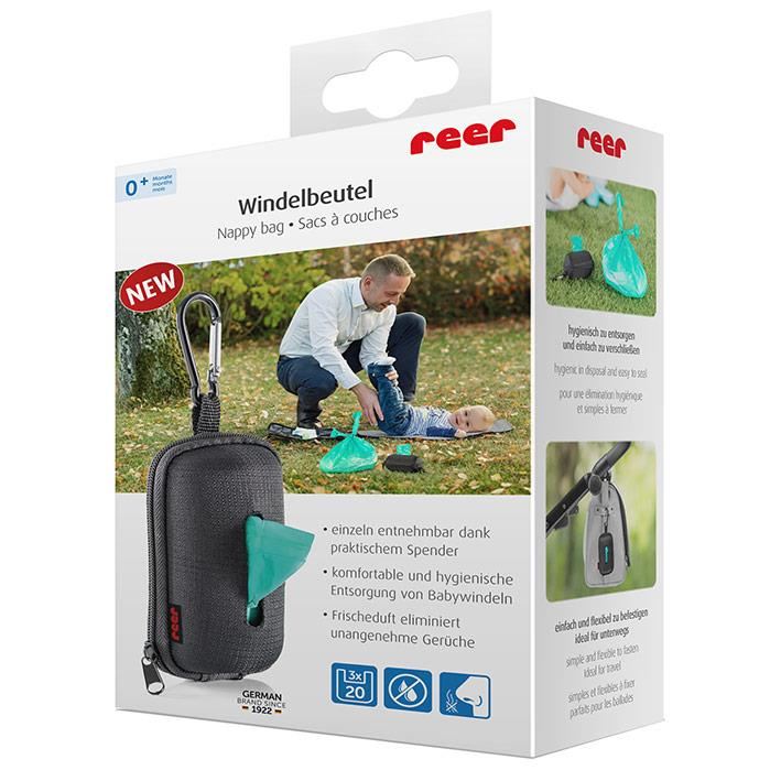 Pungi igienice parfumate pentru scutece Reer, 60 bucati, cu dispenser