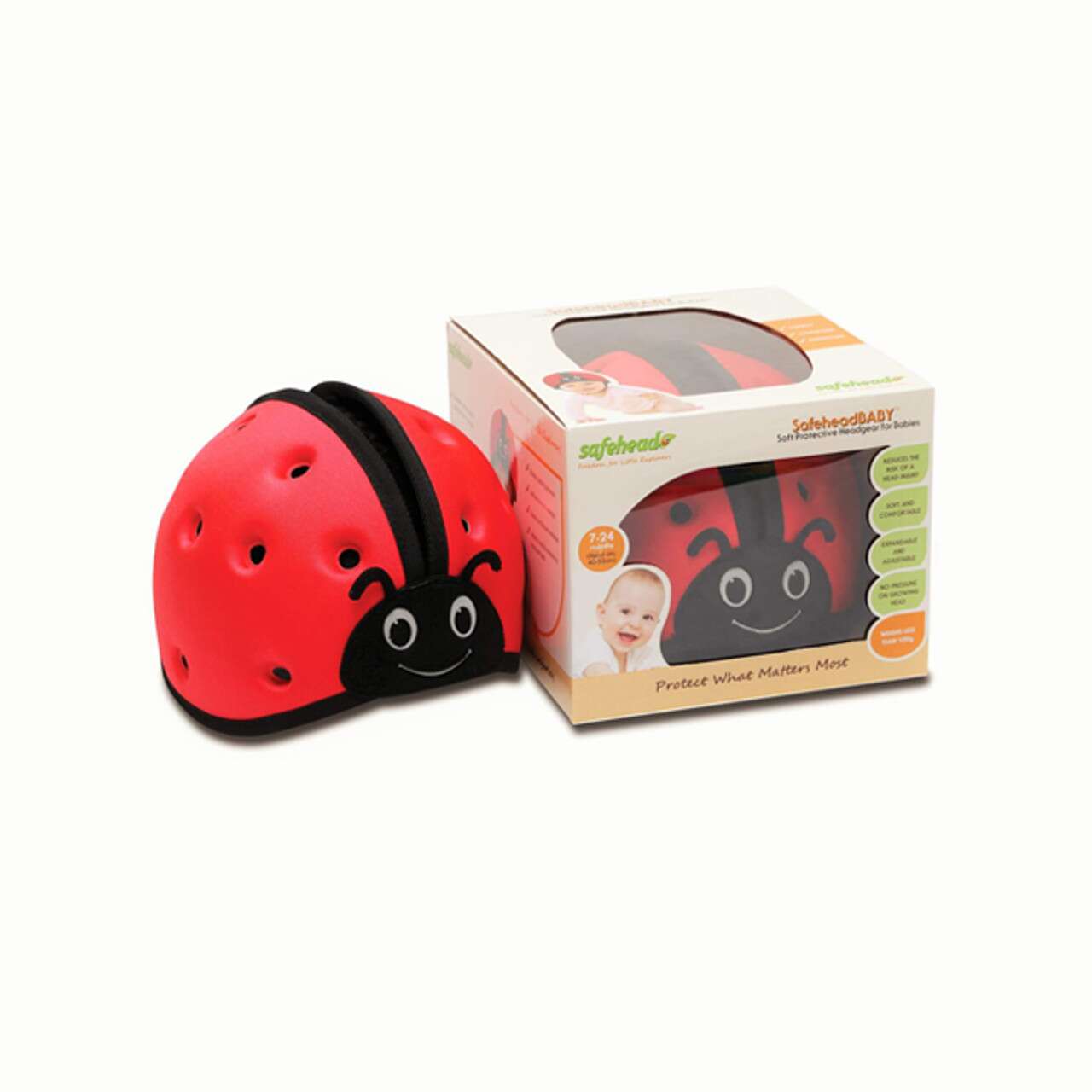Cască de protecție bebeluși reglabilă, ultraușoară, roșie, 7-24 luni, SafeHead Ladybird
