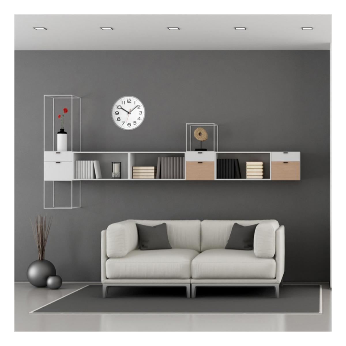 Ceas de perete analog TFA, alb cu argintiu, cifre mari, 28 cm