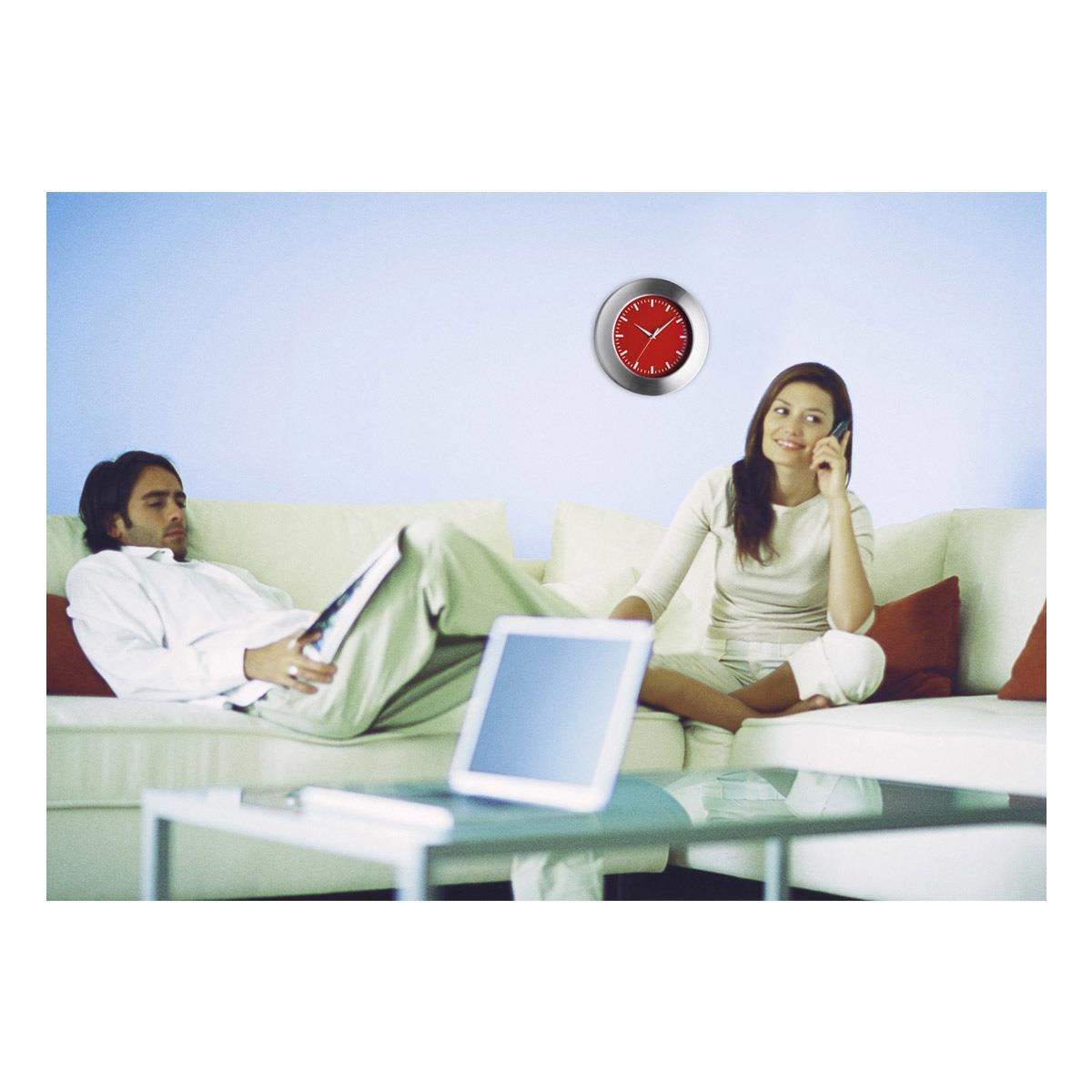 Ceas de perete analog, cu cadru din aluminiu, fundal rosu, TFA 98.1048.05