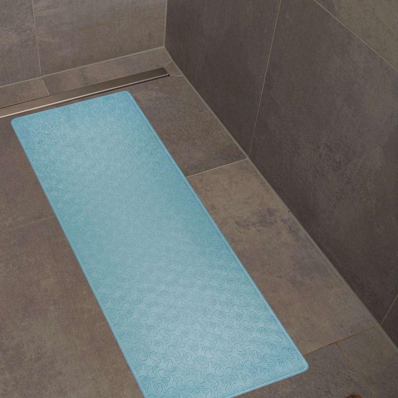 Covoras de baie antialunecare cu ventuze, din cauciuc natural, antibacterian, dreptunghiular, 97 x 36 cm, albastru, MyHappyBath Mat XL, Reer 76033