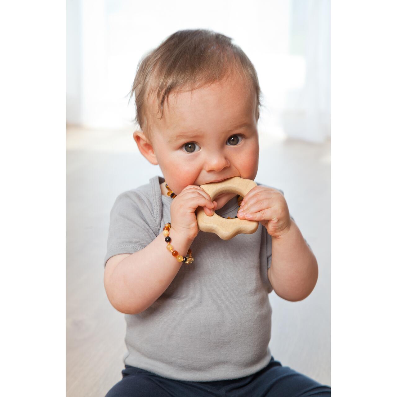 Jucărie de apucare pentru bebeluși din lemn de arțar, floare natur