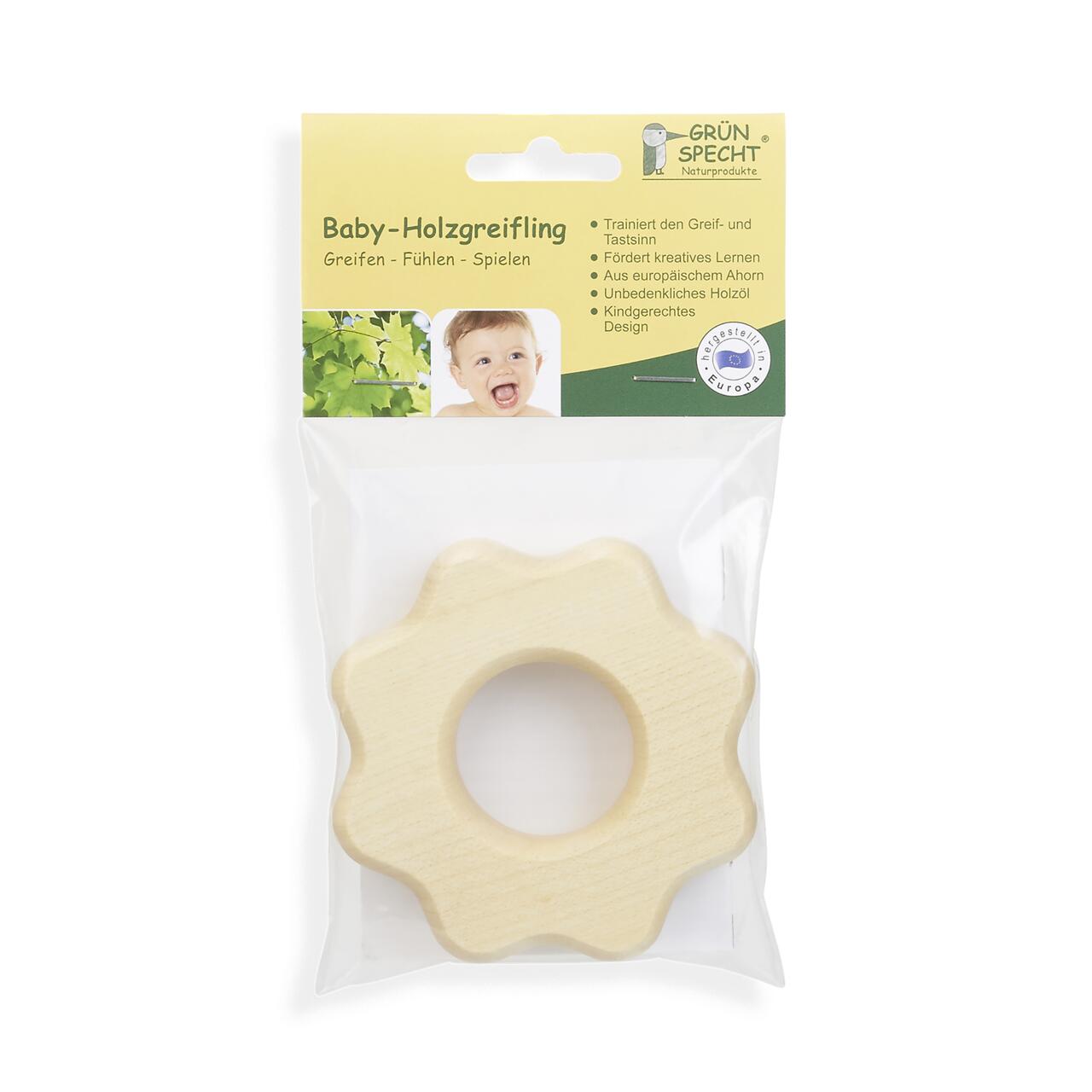 Jucărie de apucare pentru bebeluși din lemn de arțar, floare natur