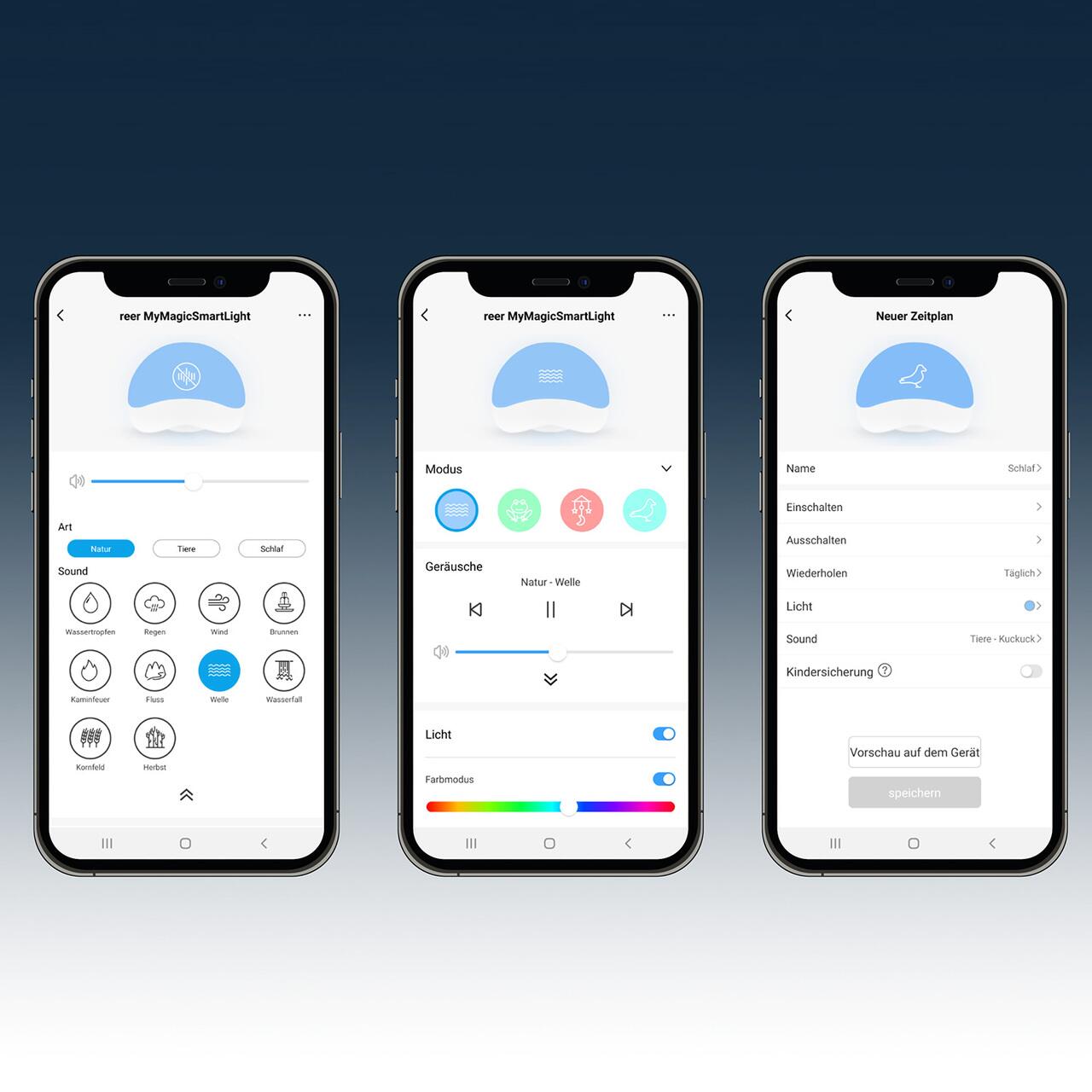 Lampa de veghe inteligenta Wi-Fi cu 25 sunete si lumina RGB Reer